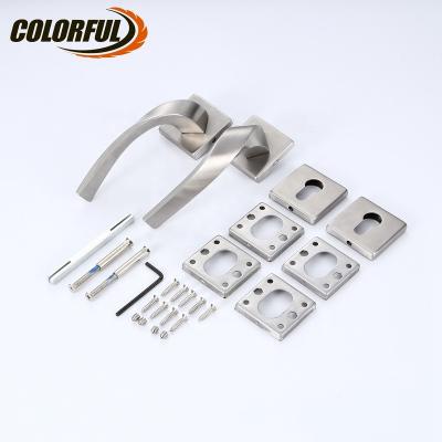 China Modern New Design Bedroom Door Hardware Stainless Steel Lever Solid Durable Silver Door Handle Lock Set for sale