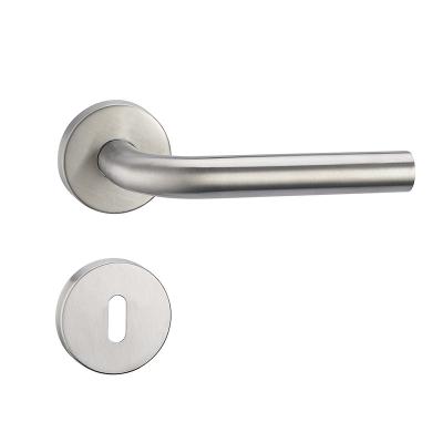 China Modern Simple Design 201/304 Brushed Stainless Steel Security Lever Interior Door Handle On Rose for sale