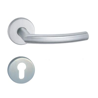 China Modern Round Brushed Nickel Hollow 304 Stainless Steel Lock Lever Round Split Interior Door Handle On Roses for sale