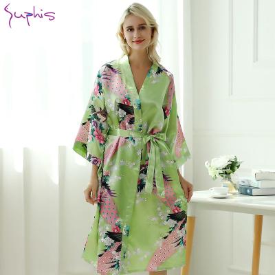 China SUPHIS Breathable Summer Plus Size-XL Bridesmaid Women's Nightgown Long Robe Sexy Silk Satin Long Robe With Sashes Bodycon Kimono Print Bathrobe for sale