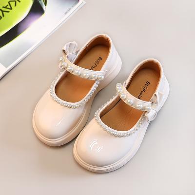 China Girls Toddler Little Kid Dress Flats Shoes Dancing Girls Princess Pearl Dress Bow Metallic Ballet Flower Girl PU Flats for sale