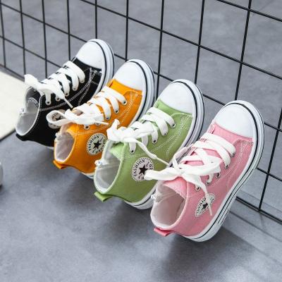 China High Top Fashion Canvas Shoes Sole Ankle Badge Kids Rubber Comfortable Design Lace Up High Top Canvas Shoes for sale