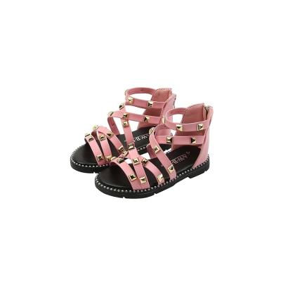 China Anti-odor sandalias romanas para ninas small shopper metal squares inlaid zipper summer casual sandals for girls for sale