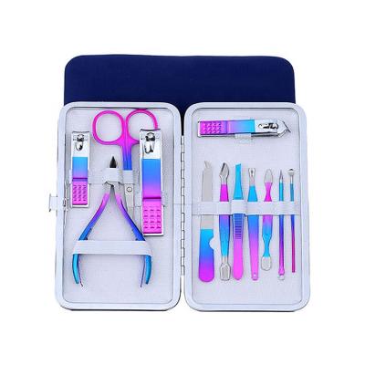 China Realong 12pcs Color Box Stainless Steel Luxury Custom Logo Rainbow Professional Nail Clipper Pedicure Kit Manicure Set for sale