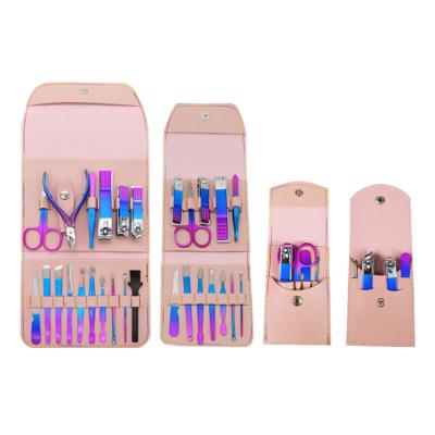 China Realong Flexible 4piece to 16piece Rainbow Color Nail Clipper Pedicure Manicure Set for sale