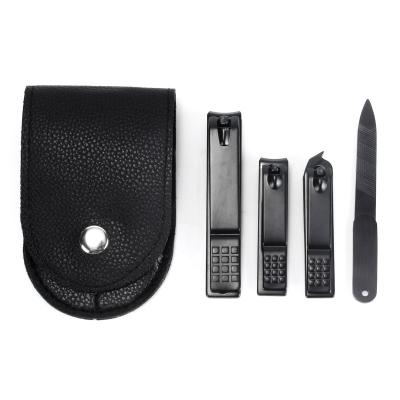 China 3pcs 4pcs Flexible Black PU Stainless Steel Nail Clippers Leather Manicure Set for sale