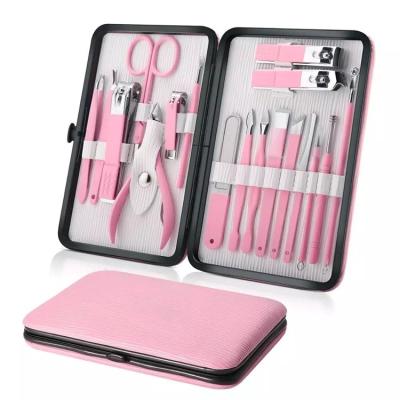 China RLT Flexible Stainless Steel Men and Women Grooming Leather Nail Clippers Kit 18Pcs Kit Pink Ripple Case Manicure Set Pedicure Care Tools for sale