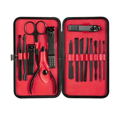 China Flexible Stainless Steel 15pcs Menicure Set Travel Grooming Makeup Kit One and Black Red Professional Manicure Manicure Set for Women for sale