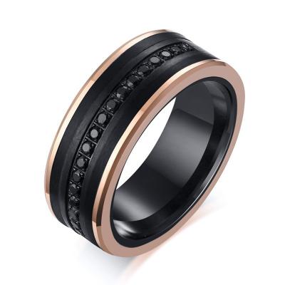 China FASHIONABLE Top Sale Two Color Plating Ringed Black Tungsten Zircon Wedding Rings for sale