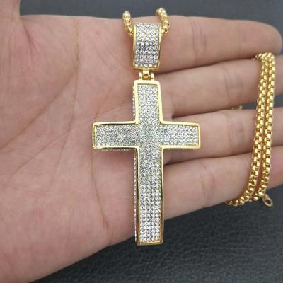 China Religious Men Hip Hop Jewelry Luxury Big Large Rhinestone Diamond Iced Out Cross Pendant for sale