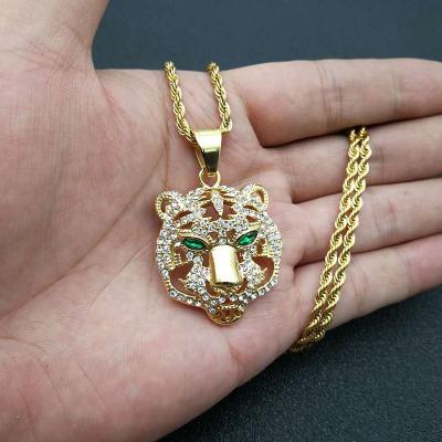 China Hiphop ORDRM Stainless Steel Crystal Stone Eye Tiger Iced Outlet Green Pendants for sale