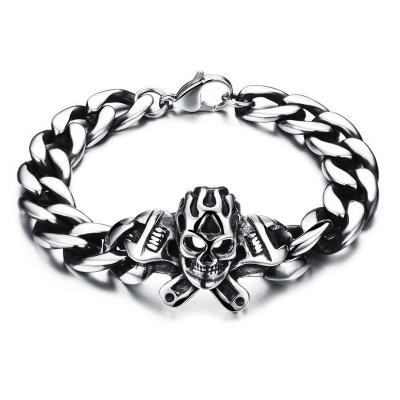 China Wholesale 316 Stainless Steel Biker Skull Unique Punk Bracelet Men Unique Halloween Gifts for sale