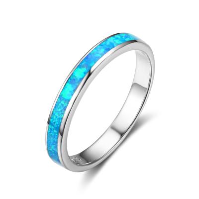 China TRENDY 4mm Opal Inlay Engagement Wedding Bands Rings Jewelry Women 925 Sterling Silver for sale