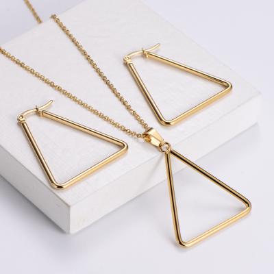 China FASHIONABLE stainless steel gold geometric triangle set jewelry earring necklace cheap wholesale for sale