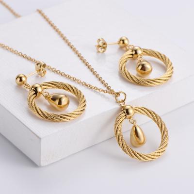 China FASHIONABLE Ladies Luxury Gold Plated Water Drop Charm Necklace and Earrings Wire Jewelry Set for sale