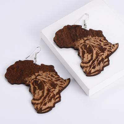 China Wholesale Ethnic Statement Ethnic African Map Women Light Weight Wooden Stud Earrings for sale