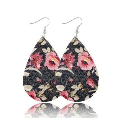 China Wholesale Handmade New Design Women Floral Leather Teardrop Earrings for sale