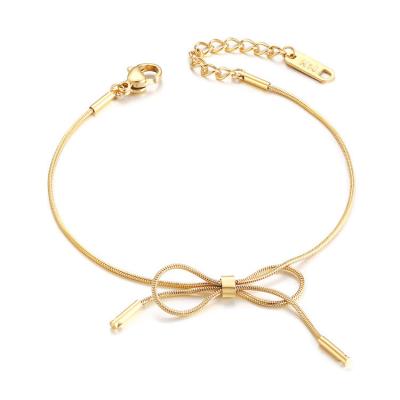 China Stainless Steel Stainless Steel Snake Chain Gold Plated Bow Bracelets Bangles Women for sale