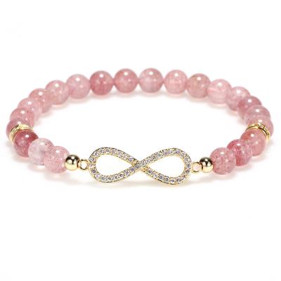 China Rose Quartz Natural Stone Bead Infinity Bracelet Elegant Newcomers Women's Gifts for sale