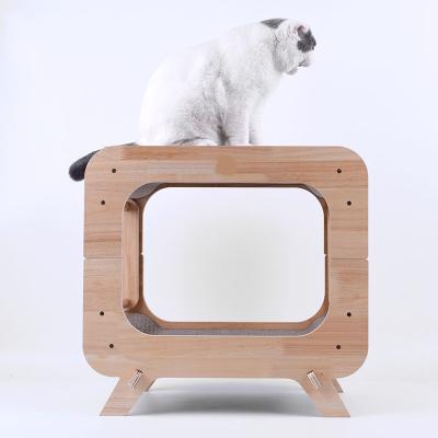 China Sustainable Wood Cat Scratch Dish Nest Claw Wooden Elevated Warm Cat Nest for sale