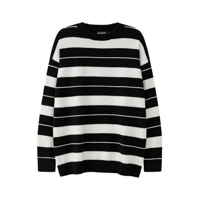 China Anti-wrinkle stripe O-neck sweater autumn and winter vintage jacquard men's and women's thick sweater for sale