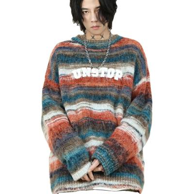 China Anti-Wrinkle Vintage Striped Sweater Mens Loose Sweater Custom Colored Mohair Winter Pullover for sale