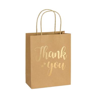 China Recyclable Wholesale Custom Logo Party Bag Tote Brown Kraft Paper Shopping Bag Thank You for sale