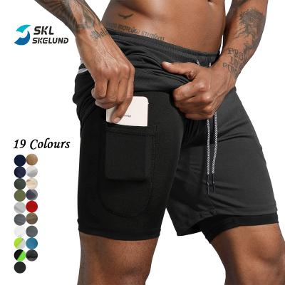 China 19 Colors Factory Low Price QUICK DRY 2 Men In 1 Shorts Running With Phone Pocket Gym Workout Quick Dry Mens Shorts for sale