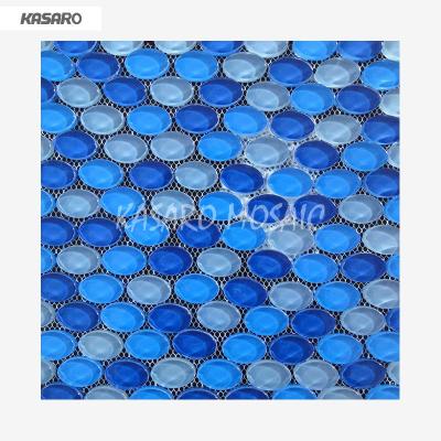 China Blue Parquet Pebble Pattern Glass River Pebble Slab zu verkaufen