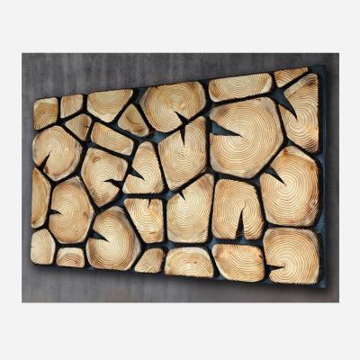 China Large Modern Wood Mosaic Wall Art Office Decor Wall Stump Tree Texture Wood Panel for sale