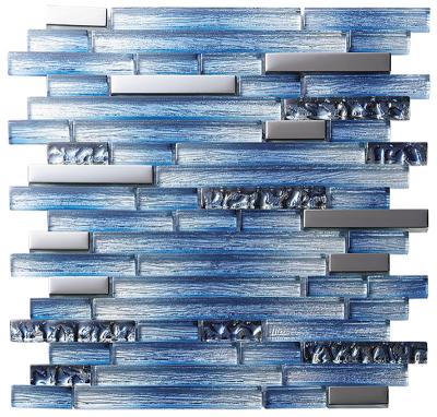 China Good Quality Parquet Slab Swimming Pool Tiles Cheap Price Blue Stripes Glass Leaves Mosaic Art en venta