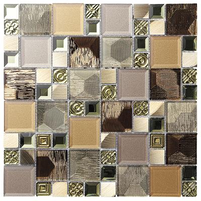 China Parquet wall and floor decoration crystal glass mussif gold color porcelain exterior glass mosaic slabs for sale