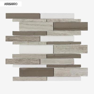 China Gray Marble Mosaic For Wall Linear Wood Decoration Mix Parquet Home Decor en venta