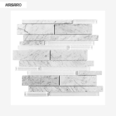 China Parquet Polished Carrara Linear Glass White Marble Mosaic Bathroom Wall Slab zu verkaufen