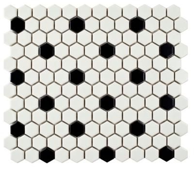 Cina Parquet Hex Matte White With Black Dot Ceramic Mosaic Slabs in vendita