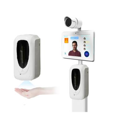 China Foam Soap Dispenser Hand Sanitizer Dispenser 10.1 Inch AI Face Recognition Temperature Kiosk With Automatic Soap Dispenser for sale