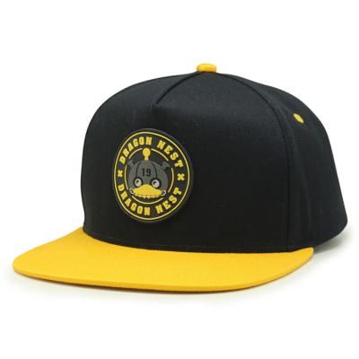 China Custom Flat Birm Snapback Cap Rubber Patch Or PVC Logo Hip Hop Baseball Hat for sale