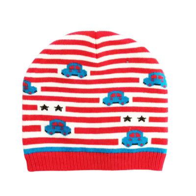 China Custom Jacquard Kids Knitted Beanie Cap Gorros Skull Baby Winter Hats With Embroidery Logo for sale