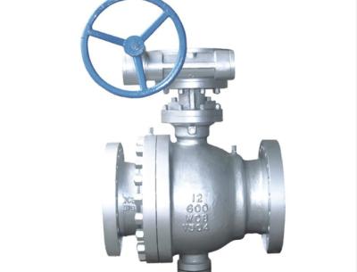 China DN100 2 Gear Operated Ball Valve Flange Connection PTFE Seat Worm Gear for sale