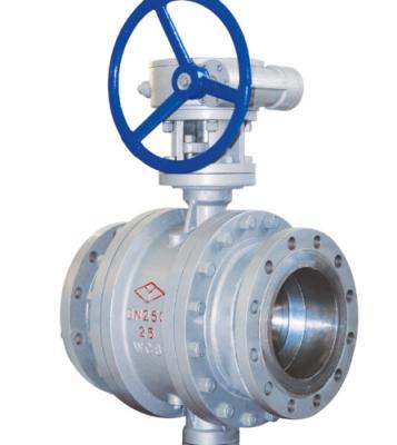 China 3 Way Cast Steel Ball Valve / 4 Inch Flanged Ball Valve PN 25 Worm Gear for sale