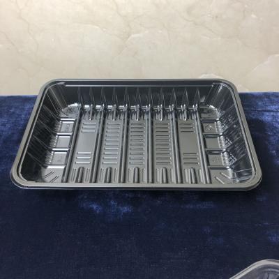 China Recyclable Rectangle Customized Eco Friendly Biodegradable Fresh Fruit Packaging Black Small Tray for sale