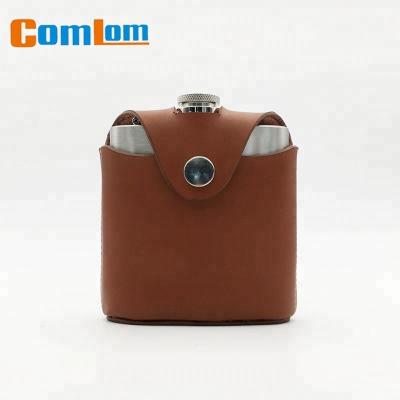 China Eco Friendly CL1C-HK-2 Comlom Stainless Steel Whiskey Hip Flask With Golf Leather Case for sale