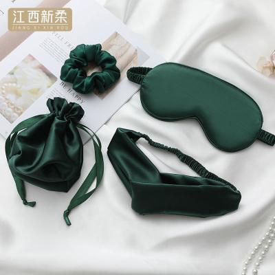 China Nourishing Faux Silk Eye Mask Four-Piece Set With Souvenir Pig Large Intestine Hair Band Storage Cloth Bag Silk Eye Mask Set for sale