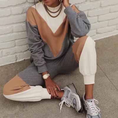 China Viable Women's O-nect Striped Sweater Two Piece Suits Women Sheaths Long Straight Pants 2 Piece Suit 2021 Autumn Female Two Piece Sets for sale