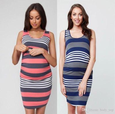 China 2021 Viable Maternity Dress Striped Vest Breastfeeding Mother Dress Breastfeeding Tight Loose Dress Women for sale