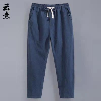 China 2021 QUICK DRY men's cotton and linen summer linen soft nine minutes straight pants men's loose pants for sale