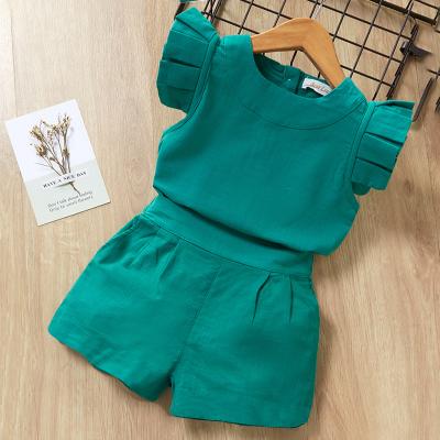 China 2021 casual girls in summer suit pure color shorts and two-piece short sleeve for sale