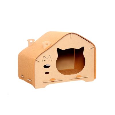 China Sustainable Cat Box House Portable Pet Cats House Wood Felt Indoor Play House For Cats for sale