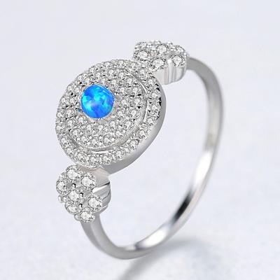 China Romantic Halo Ring Round Shaped Rhodium Plated 925 Sterling Silver Engagement Ring for sale