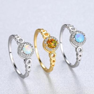 China Romantic Round Shaped 18K Gold Plated Rhodium Plated Opal Engagement Ring 925 Sterling Silver for sale